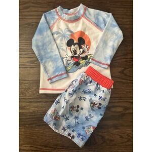 Disney Mickey Mouse Unisex 18 months Surfing Swimsuit & Long Sleeve Rash Guard